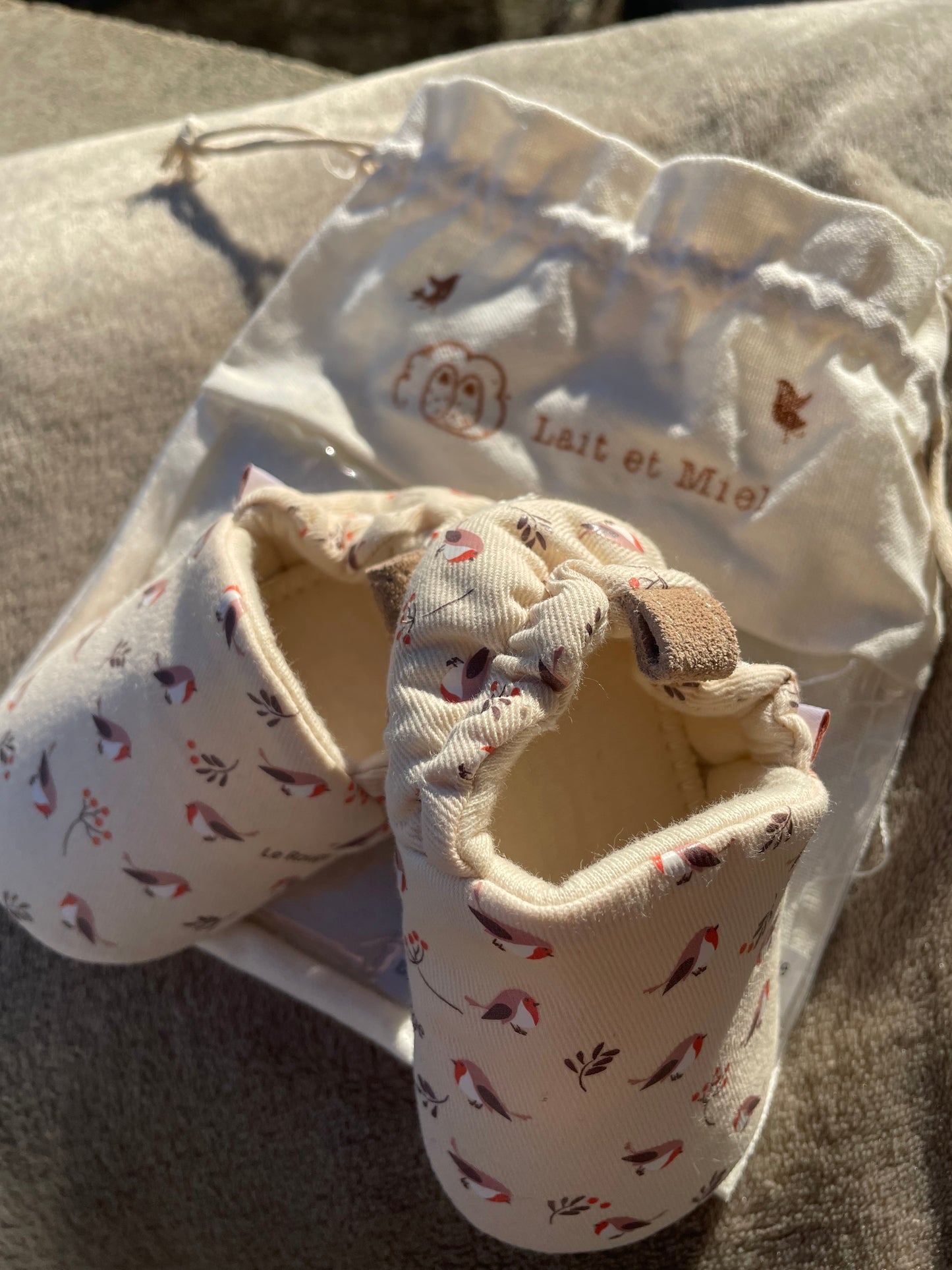 Chaussons en coton rouge-gorge 0-6mois